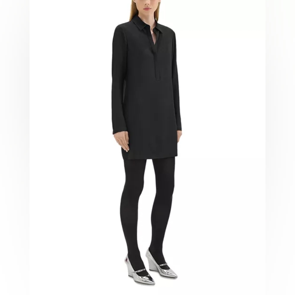 THEORY Rosina Crepe Polo Mini Dress Black SIZE 2 NWT